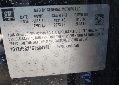 2016 Chevrolet Malibu Premier z USA, uszkodzony, nr VIN 1G1ZH5SX1GF334142